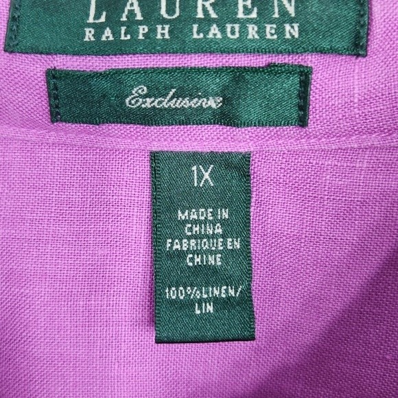 Lauren Ralph Lauren 100% Linen Dark Lilac Button Up Womens  Size 1X - Picture 4 of 8